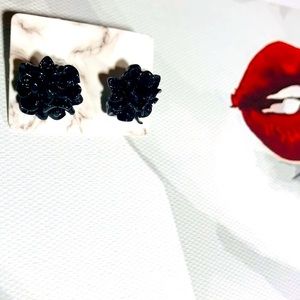 Black Simple Stud Kinda Goth Floral Earrings